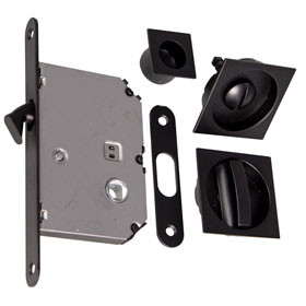 Mortice lock set with square handle for sliding door WC matt black