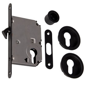 Mortice lock set with round handle for sliding door PZ matt black