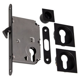 Mortice lock set with square handle for sliding door PZ matt black